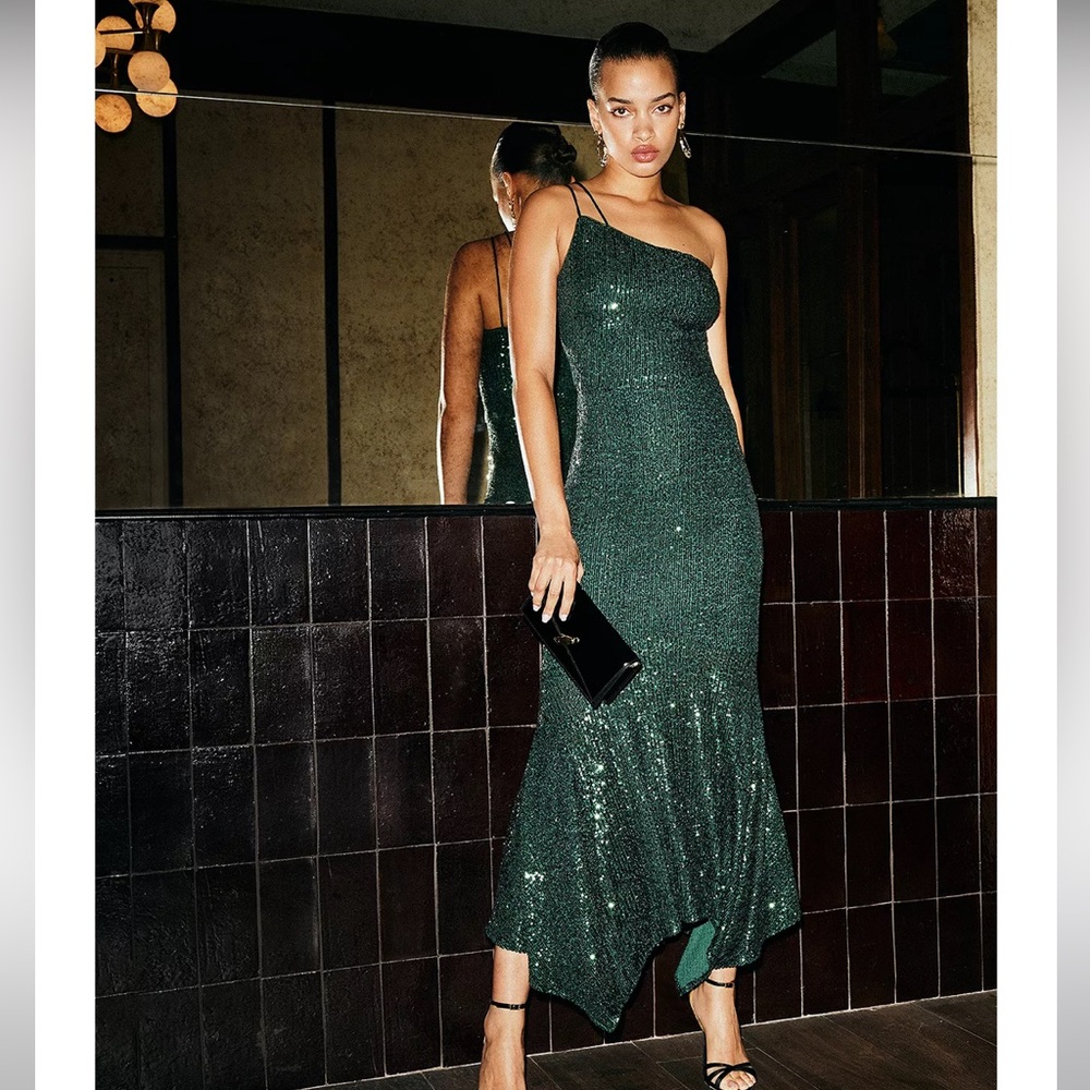 Aqua Sequin Hanky Hem Dress, green, size 8 and 10